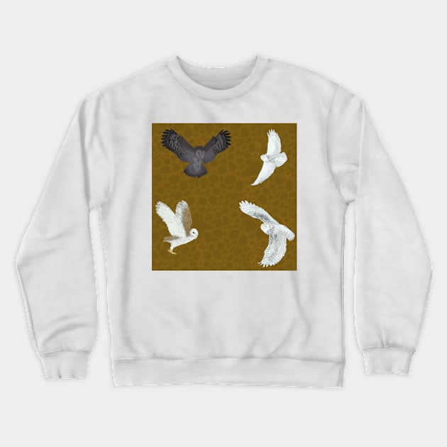 Soaring Owls Brown Crewneck Sweatshirt by TrapperWeasel